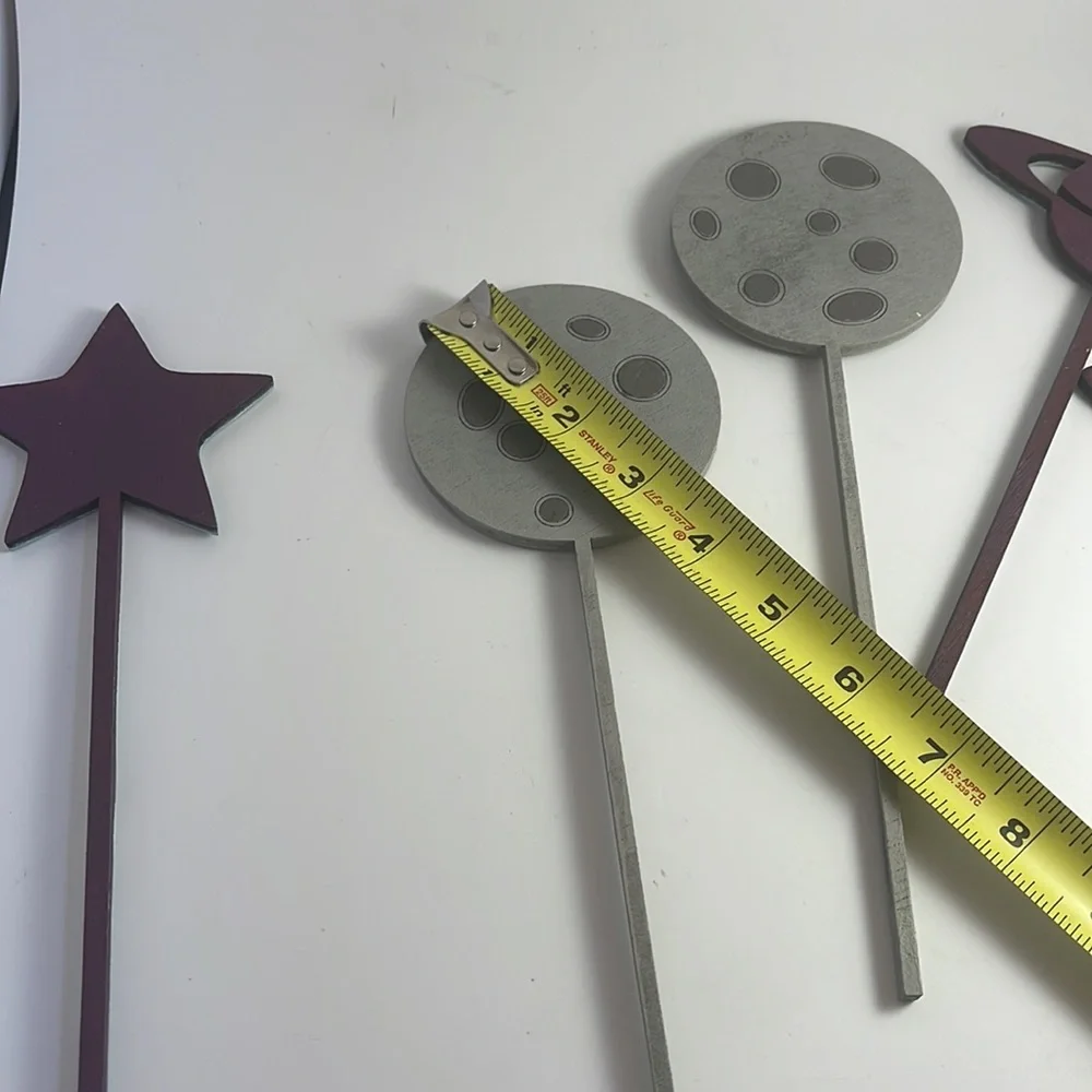 Outer Space Cake Toppers Wood NEW Set of 6